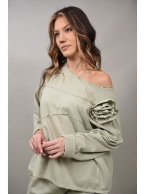 BLUZA SPORT CU FLOARE AFFILE TALIE UNICA Kaki foto
