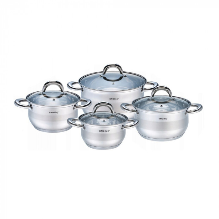 Set de 4 oale cu capac, inox, dimensiuni 16,18,20,24 cm, fund termic multistrat, gri Kinghoff