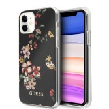 Husa Plastic - TPU Guess Flower Shiny N.4 pentru Apple iPhone 11, Neagra GUHCN61IMLFL04