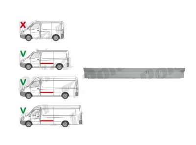 Piese de reparatie pentru panoul lateral MERCEDES SPRINTER, 07.2006-06.2018; VW CRAFTER (2E), 12.2005-04.2017, ampatament: 3665 mm, / 4325 mm, partea foto