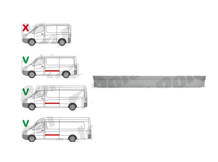 Piese de reparatie pentru panoul lateral MERCEDES SPRINTER, 07.2006-06.2018; VW CRAFTER (2E), 12.2005-04.2017, ampatament: 3665 mm, / 4325 mm, partea