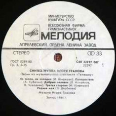 Disc Vinil - Synthy Troupe By Igor Granov ‎– Melodia ‎– С60 22297 007