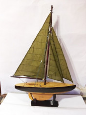 Macheta navala lemn corabie cu panze, vapor, barca, decor, 64x40 cm foto