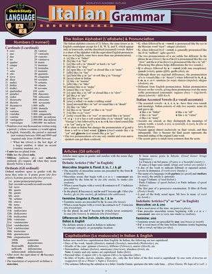 Italian Grammar: A Quickstudy Laminated Language Reference Guide foto