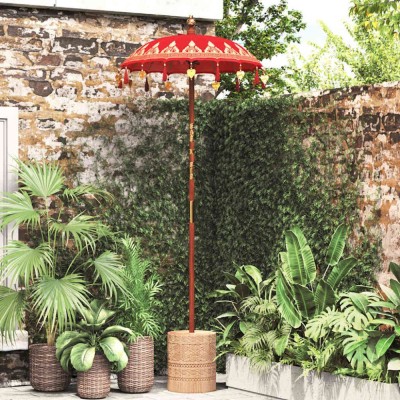 vidaXL Parasol Balinez Roșu (90-100) x 260 cm Bumbac și lemn masiv 42006466 foto