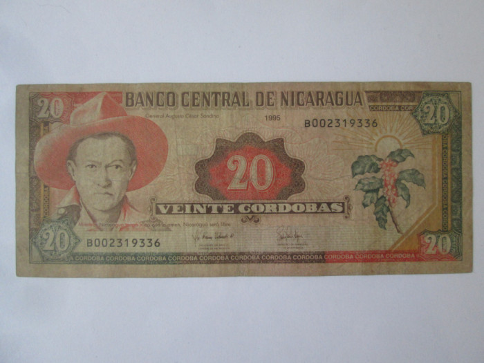 Rară! Nicaragua 20 Cordobas 1995