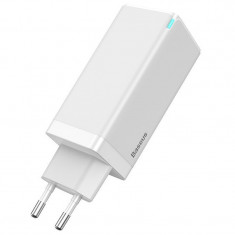 Incarcator Retea USB Baseus GaN, 1 X USB - 2 x USB Tip-C, 65W, Quick Charge, Alb CCGAN-B02