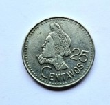 Guatemala _ 25 Centavos 1988 _ km # 278 _ moneda cupru nichel