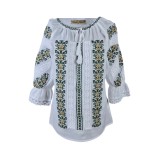 Bluza tip ie dama RD24, alb creta/verde moss , marimea M