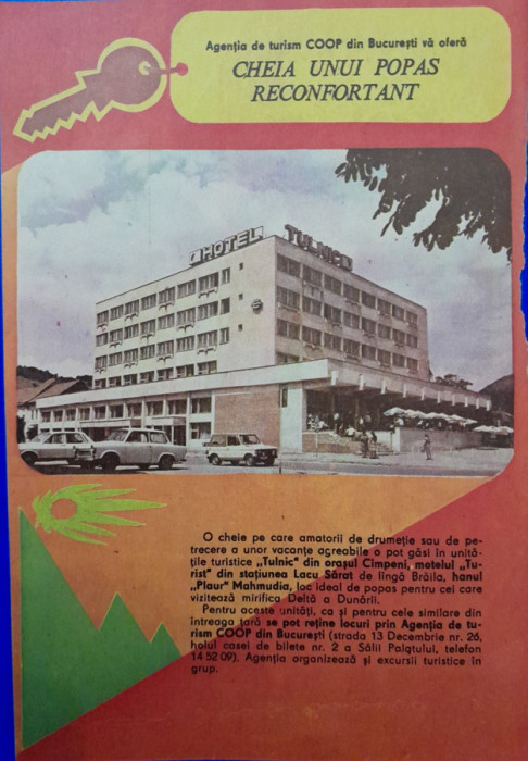 1984 Reclama Hotel Tulnicu Campeni comunism 24x16 epoca aur turism socialist