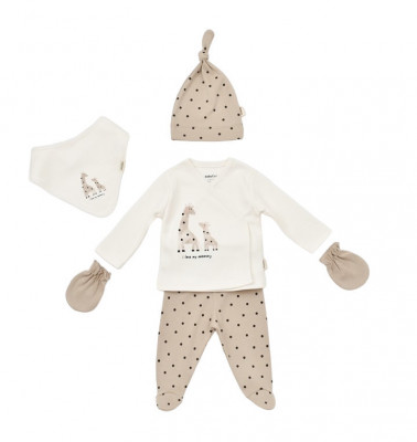 Set 5 piese Girafa, BabyCosy, 100% bumbac organic (Marime: 0-3 Luni) foto