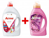 Detergent lichid pentru rufe colorate Active, 3 litri, 60 spalari + Balsam de rufe Active Happy Day, 1.5 litri, 60 spalari
