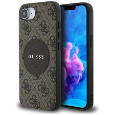 Husa iPhone 16e Guess 4G Circle Classic Logo MagSafe, maro, GUHMPSE4P4PGRSGW foto