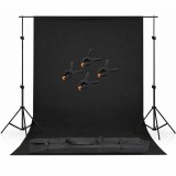 Kit studio, suport fudal reglabil, Negru, 2x3m, suport aluminiu, 4 clesti de suport al panzei, geanta de transport