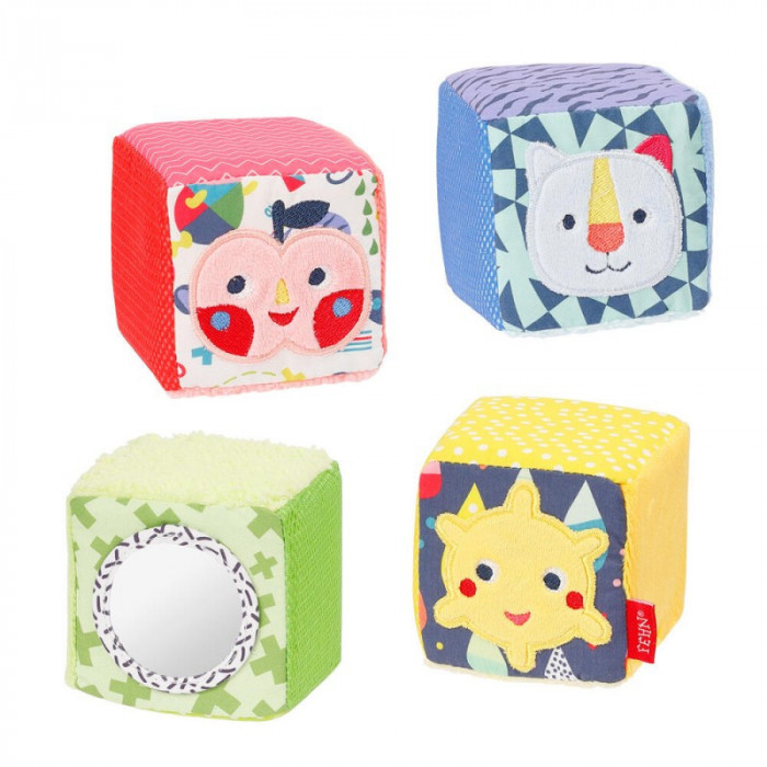 Set 4 cuburi Fehn, velur, 7 x 7 x 7 cm , 0 luni+, Multicolor