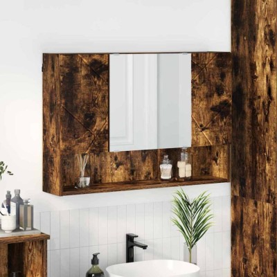 vidaXL Dulap cu oglindă pentru baie Stejar afumat 80 x 17 x 55 cm 883359 foto