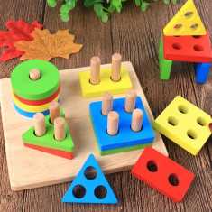 Jucarie interactiva si educativa Montessori, sortator figuri geometrice, puzzle