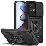 Husa telefon compatibila motorola edge 30 fusion, slide &amp; snap premium, magnetic ring holder, negru