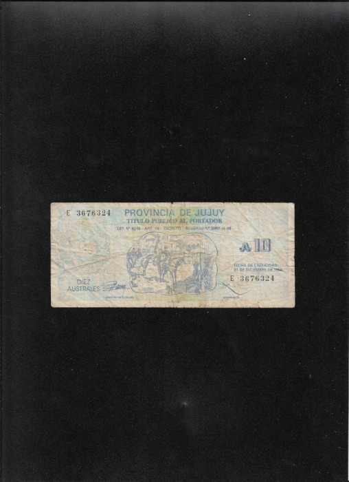 Rar! Argentina Jujuy 10 australes 1986 seria3676324