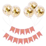 Set 5 Baloane Confetti Auriu + Banner Happy Birthday Roz - Decoratiuni Aniversare, Petrecere Copii, Baloane Latex cu Heliu/Aer