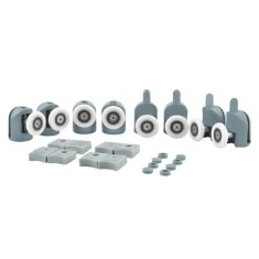 Set 8 roti cabina dus, universale, detasabile, dopuri incluse, plastic/metal, gri