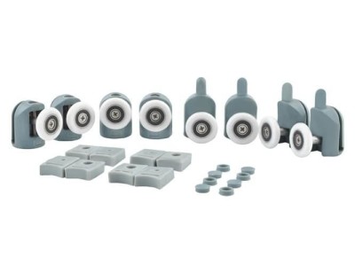 Set 8 roti cabina dus, universale, detasabile, dopuri incluse, plastic/metal, gri foto