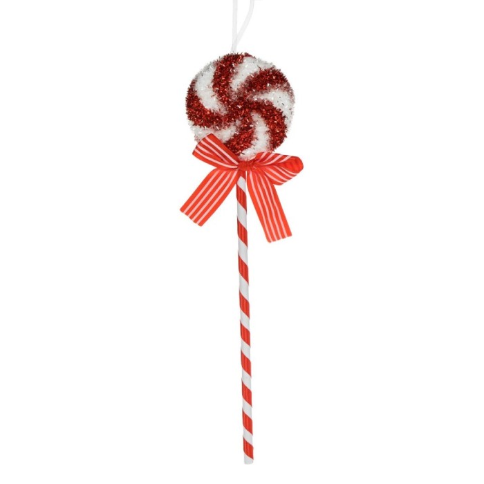 Ornament Brad Craciun, Acadea Spuma, Culoare Alb/Roșu, &Icirc;nălțime 36cm