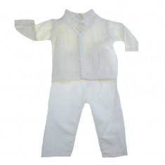 Costum de botez 4 piese pentru baieti Mini Junior CEB-38, Crem foto