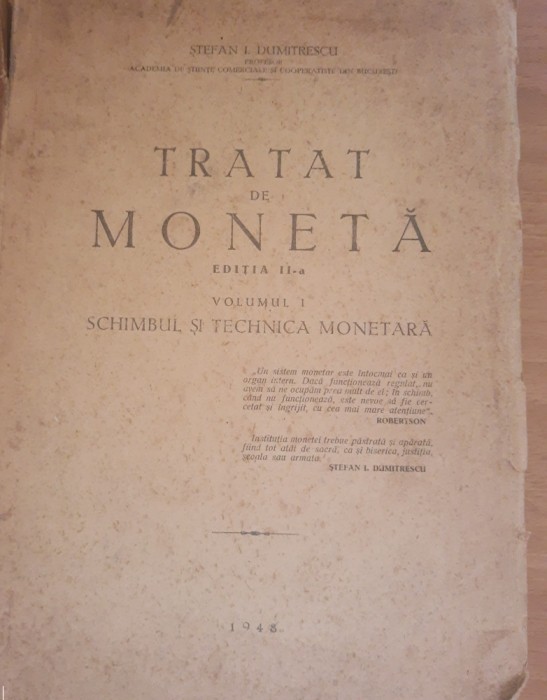 Tratat de moneta Schimbul si tehnica monetara - I. Dumitrescu (Ed. II a)
