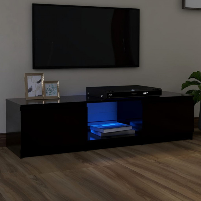 Comodă TV cu lumini LED, negru, 140x40x35,5 cm