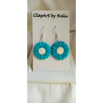 Cercei handmade Blue Daisy, ClayArt by Ralu, Blue foto