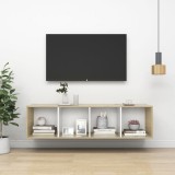 VidaXL Dulap TV montat pe perete, stejar Sonoma&amp;alb 37x37x142,5 cm PAL