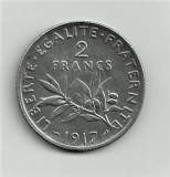 FRANTA 2 FRANCI FRANCS 1917 ARGINT STARE EXCELENTA, Europa