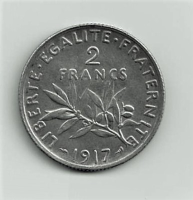 FRANTA 2 FRANCI FRANCS 1917 ARGINT STARE EXCELENTA foto