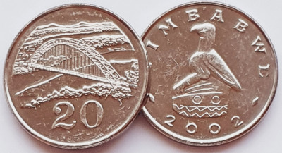 1610 Zimbabwe 20 cents 2002 km 4 UNC foto