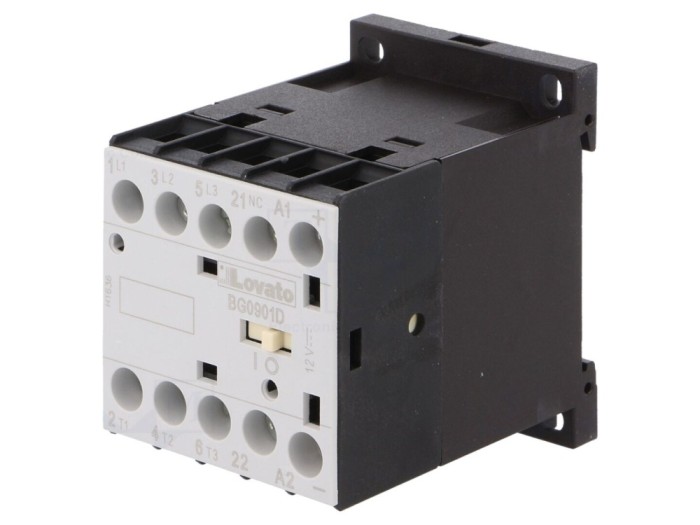 Contactor 3-poli NO+NC 12VDC 9A