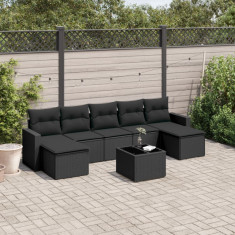 Set mobilier de gradina cu perne, 8 piese, negru, poliratan