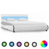 Cumpara ieftin Cadru de pat cu LED, alb, 120 x 200 cm, piele ecologică