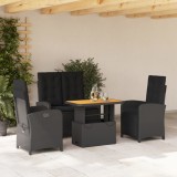 vidaXL Set mobilier de grădină cu perne, 4 piese, negru, poliratan 3277336