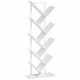 HOMCOM Raft &icirc;n formă de copac cu 9 trepte, raft industrial freestanding cu cadru din oțel, unitate de depozitare pentru CD-uri, DVD-uri, alb | Aosom R