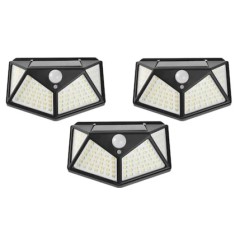 Set 3 lampi cu incarcare solara FOXMAG24, senzor miscare, 3 trepte de iluminare, 100 LED