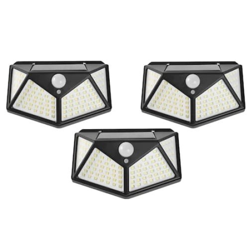 Set 3 lampi cu incarcare solara FOXMAG24, senzor miscare, 3 trepte de iluminare, 100 LED
