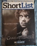 Revista ShortList News Film Style Cars Sport Tech Business 60 pg 28/20.5 cm limba engleză Game of Thrones sezon 5 fotografii color, articole