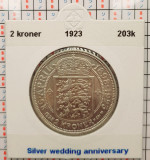 Danemarca 2 kroner 1923 argint - Silver Wedding - km 821 - G011, Europa