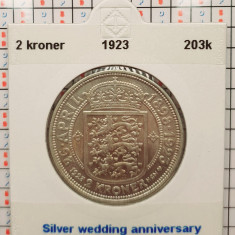 Danemarca 2 kroner 1923 argint - Silver Wedding - km 821 - G011