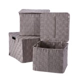 Cumpara ieftin Set 3 cutii depozitare cu capac polietilena maro 25 x 25 x 20 cm, 27 x 27 x 21 cm, 30 x 30 x 22 cm