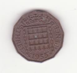 Marea Britanie 3 pence 1955 -without &amp;#039;BRITT:OMN&amp;#039;. foto