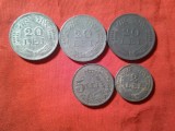 5 Monede Romania zinc : 2 lei 1941 , 5 lei 1942 si 20 lei 1942 ,1943, 1944 ,cal. Buna- F.Buna