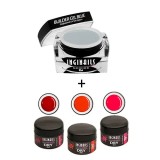 SET Inginails Professional Bright Red - Gel Builder Blue 10ml + 3buc geluri DRY Color