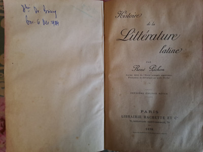 Istoria literaturii Latine- Pichon, 1898, feanceza foto